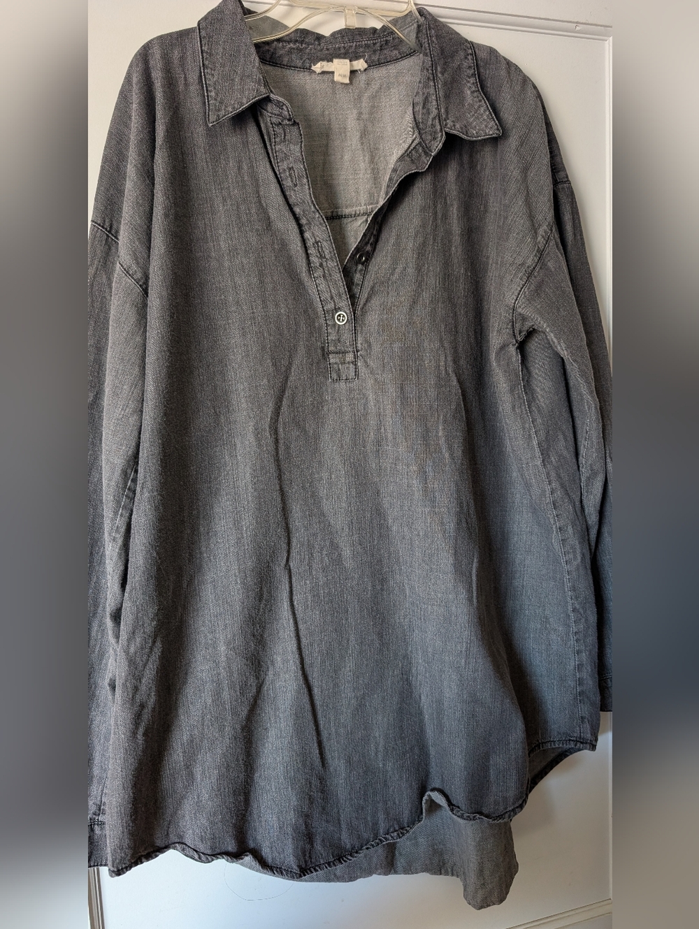 Eileen Fisher Medium Washed Black Button Pullover Shirt